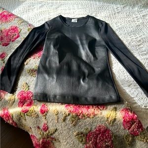 St. John Black Leather Panel Long Sleeve Top XS
